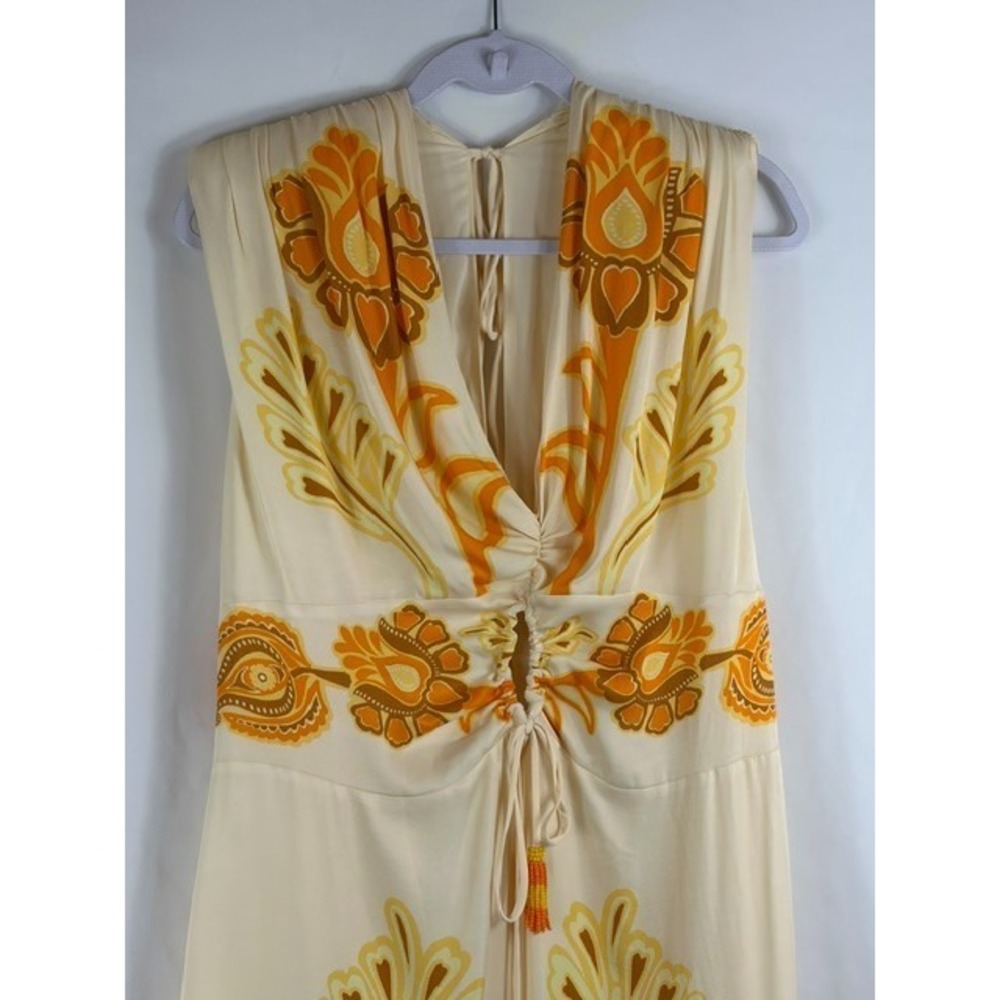 Farm Rio Anthropologie Maxi Dress XL Yellow Floral Retro Boho Tropical Chic - Picture 10 of 16